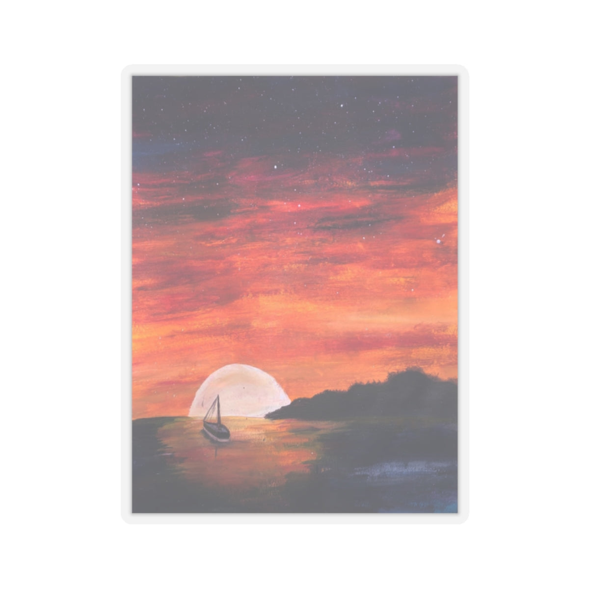 Vinyl Sticker of "Setting Sun, Rising Moon" - art under moonlight