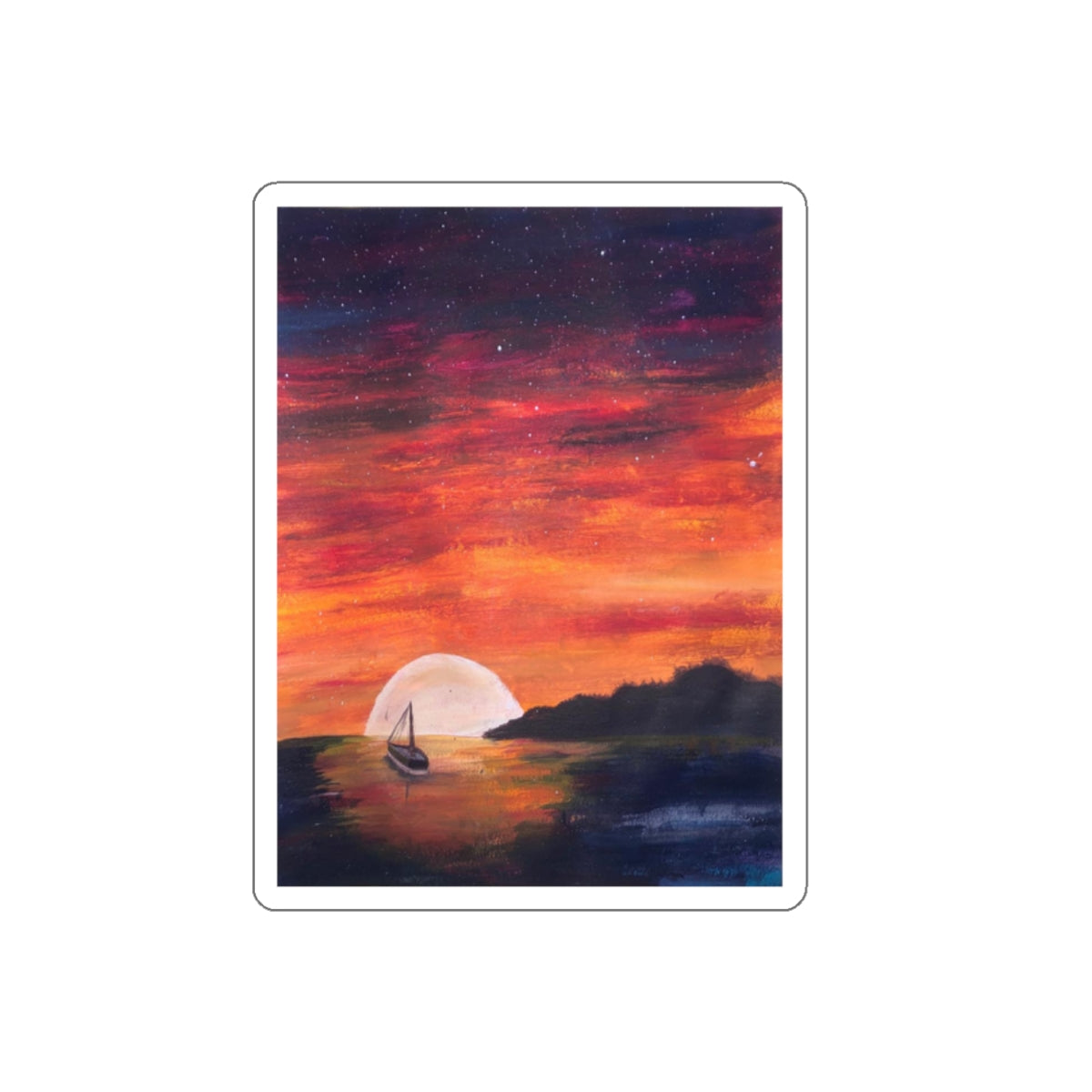 Water-Proof Sticker of "Setting Sun, Rising Moon" - art under moonlight